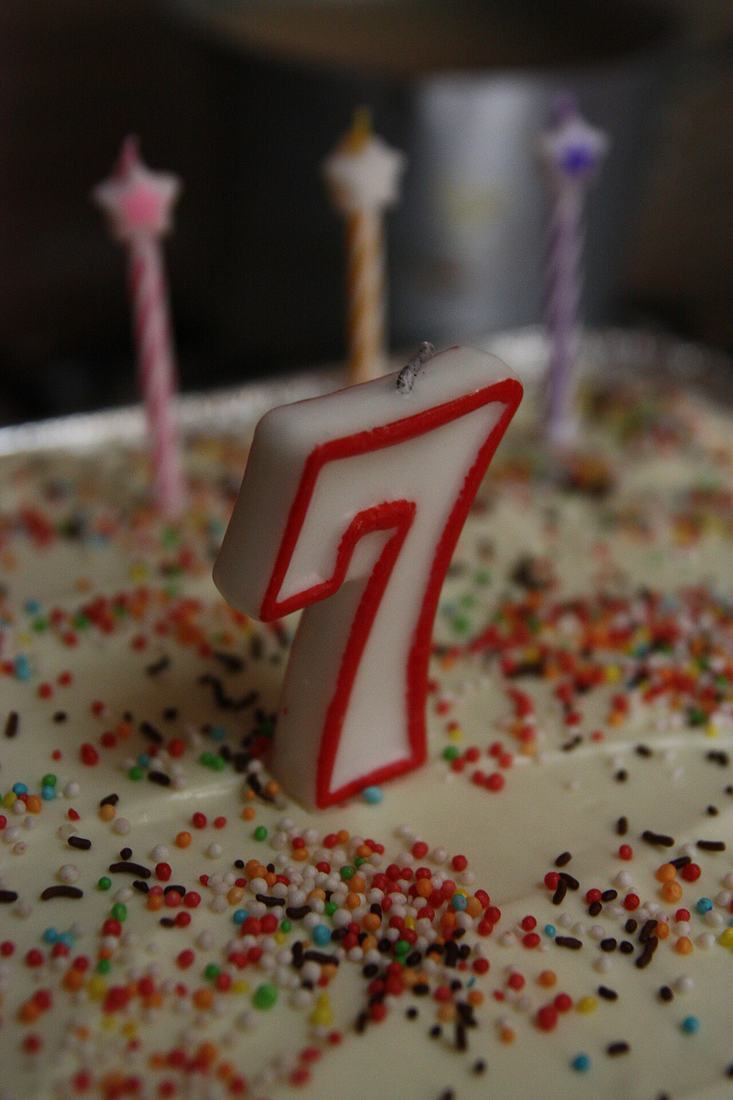 Birthday candle in the shape of the number 7