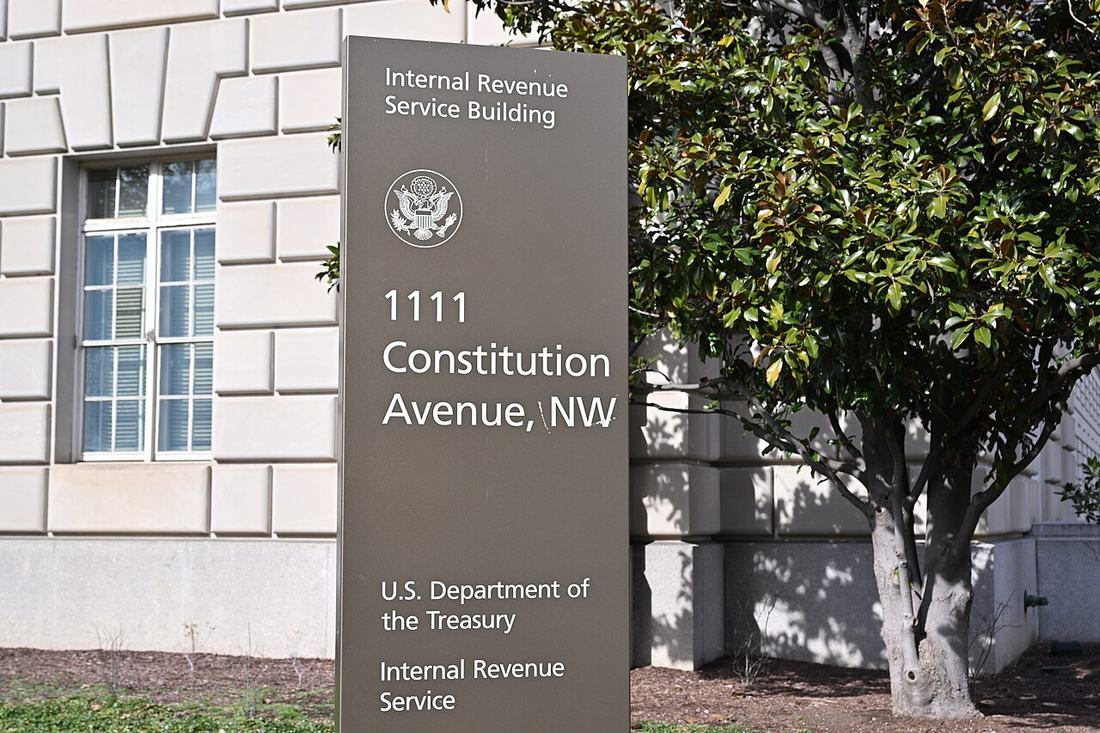 Sign for the Internal Revenue Service building in Washington, DC